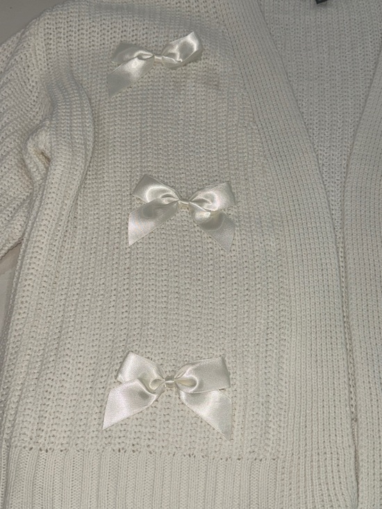 Adrienne Vittadini Bow Cardigan White Knit Sweater NWT Large Holiday